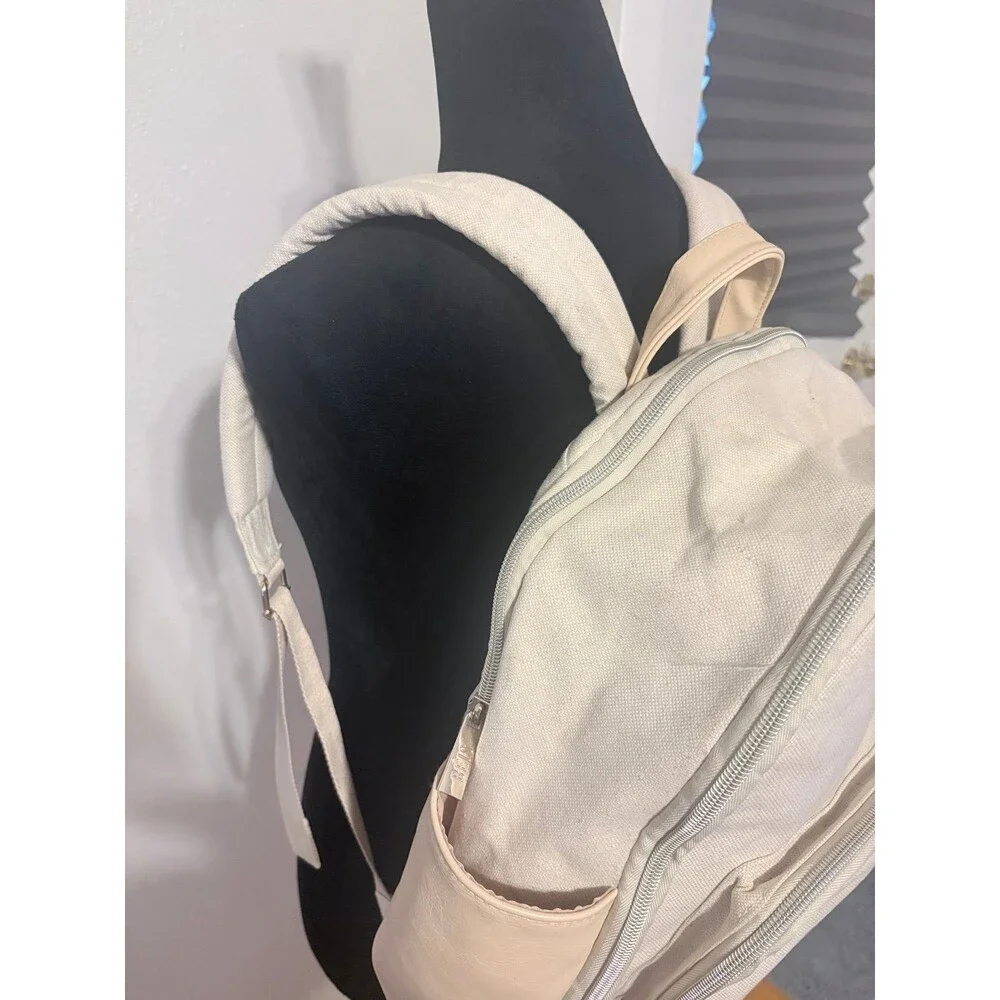 BEIS 'The Backpack' Carry on travel backpack in beige canvas and leather